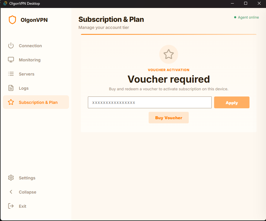 OlgonVPN Voucher Input